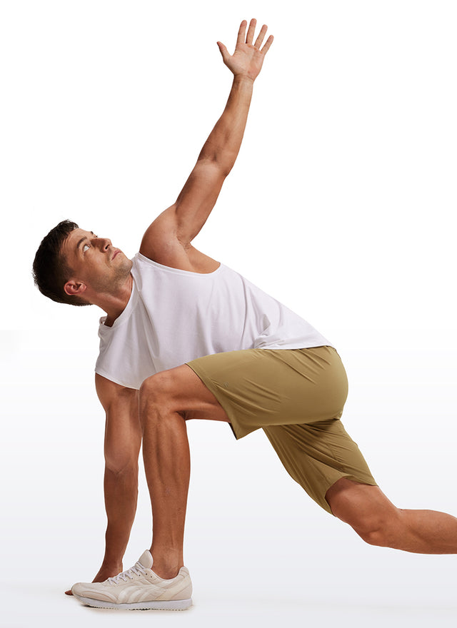 CRZ YOGA Men's Train Relaxed Fit Feathery-Fit Linerless Shorts 9'' Khaki Sand