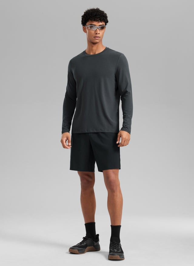 CRZ YOGA Men's Train Relaxed Fit Feathery-Fit Linerless Shorts 9'' Black @model_info:R