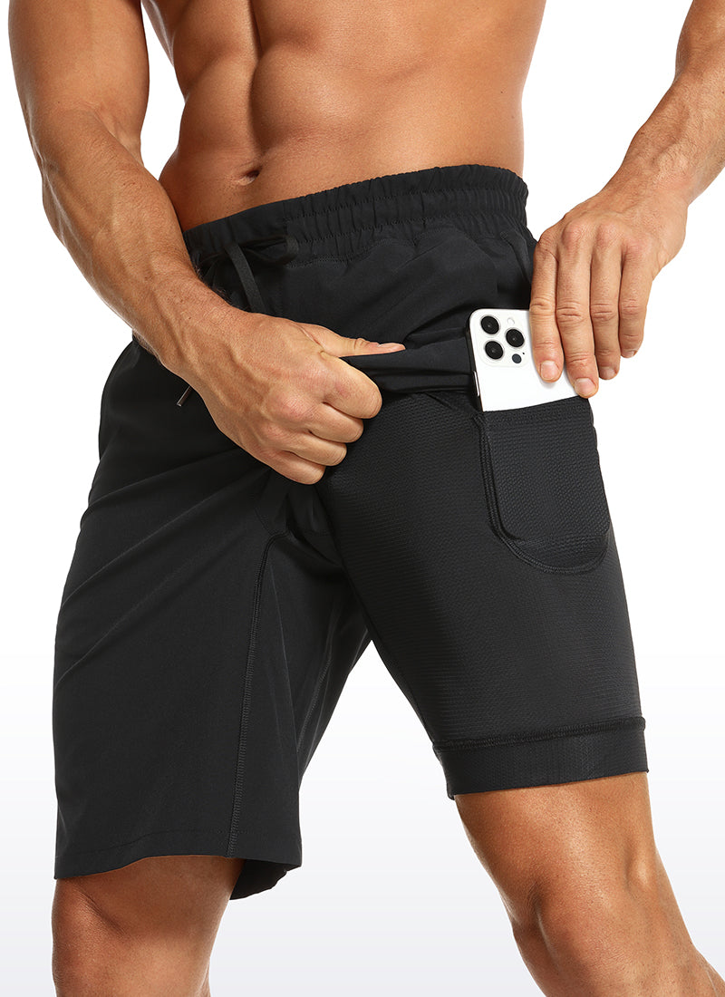 CRZ YOGA Men's Train Run Classic Fit Feathery-Fit Lined Shorts 9'' Black