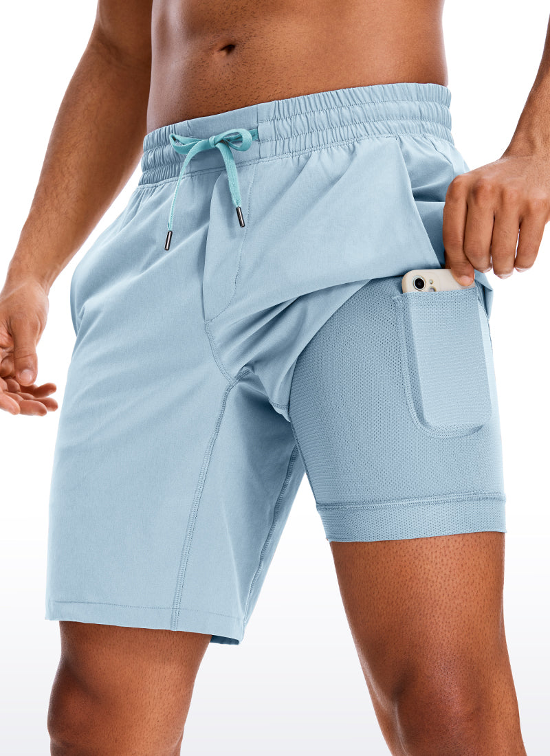 CRZ YOGA Men's Train Run Classic Fit Feathery-Fit Lined Shorts 9'' Light grayish blue @model_info:G