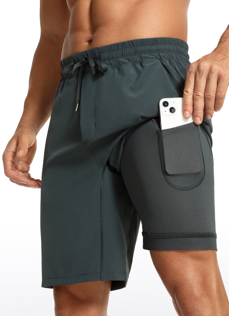 CRZ YOGA Men's Train Run Classic Fit Feathery-Fit Lined Shorts 9'' Melanite @model_info:A
