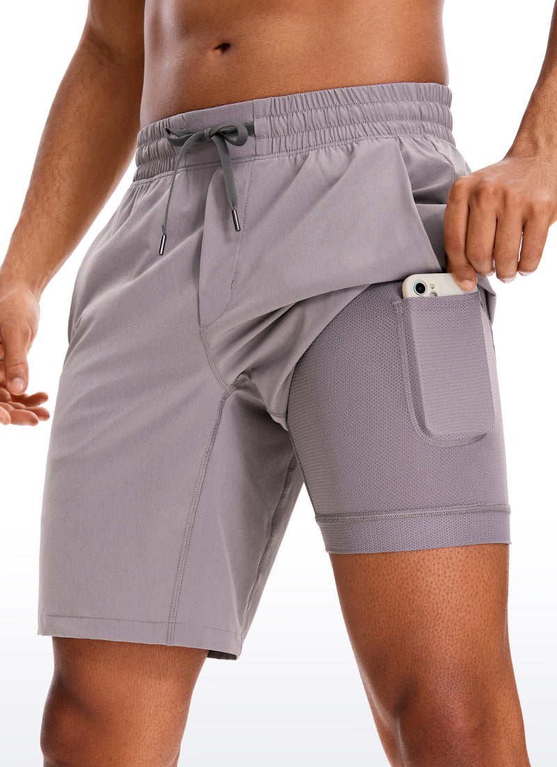 CRZ YOGA Men's Train Run Classic Fit Feathery-Fit Lined Shorts 9'' Lunar Rock @model_info:G