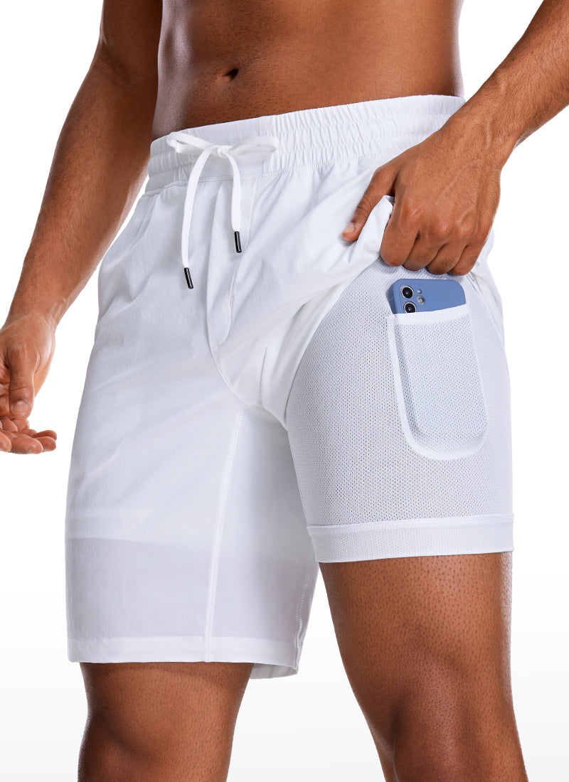 CRZ YOGA Men's Train Run Classic Fit Feathery-Fit Lined Shorts 9'' White @model_info:G