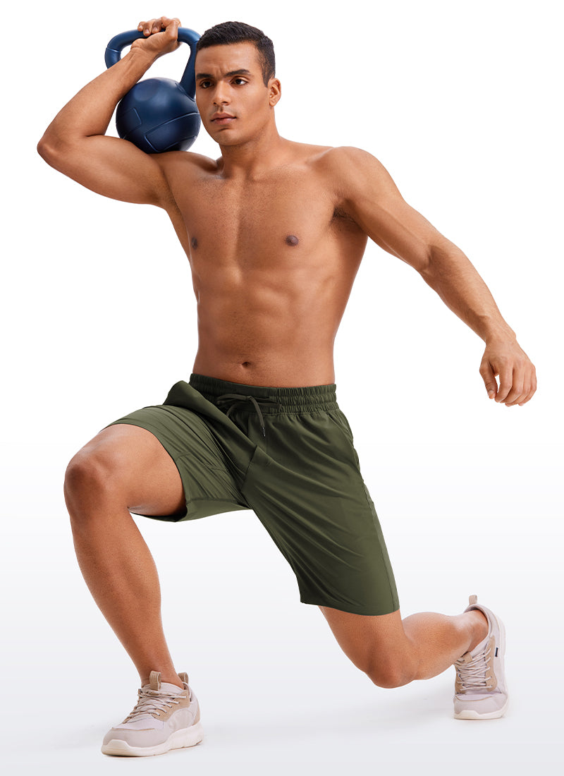 CRZ YOGA Men's Train Run Classic Fit Feathery-Fit Lined Shorts 9'' Dark Olive @model_info:G