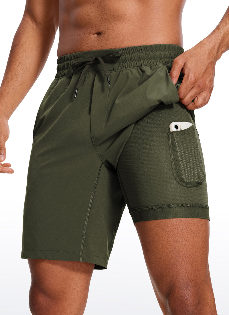 CRZ YOGA Men's Train Run Classic Fit Feathery-Fit Lined Shorts 9'' Dark Olive @model_info:G