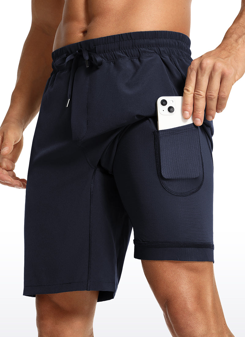 CRZ YOGA Men's Train Run Classic Fit Feathery-Fit Lined Shorts 9'' Navy @model_info:NEW3