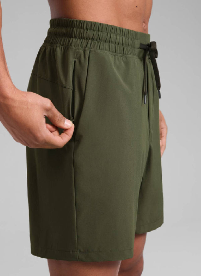 CRZ YOGA Men's Train Classic Fit Feathery-Fit Linerless Shorts 7'' Dark Olive