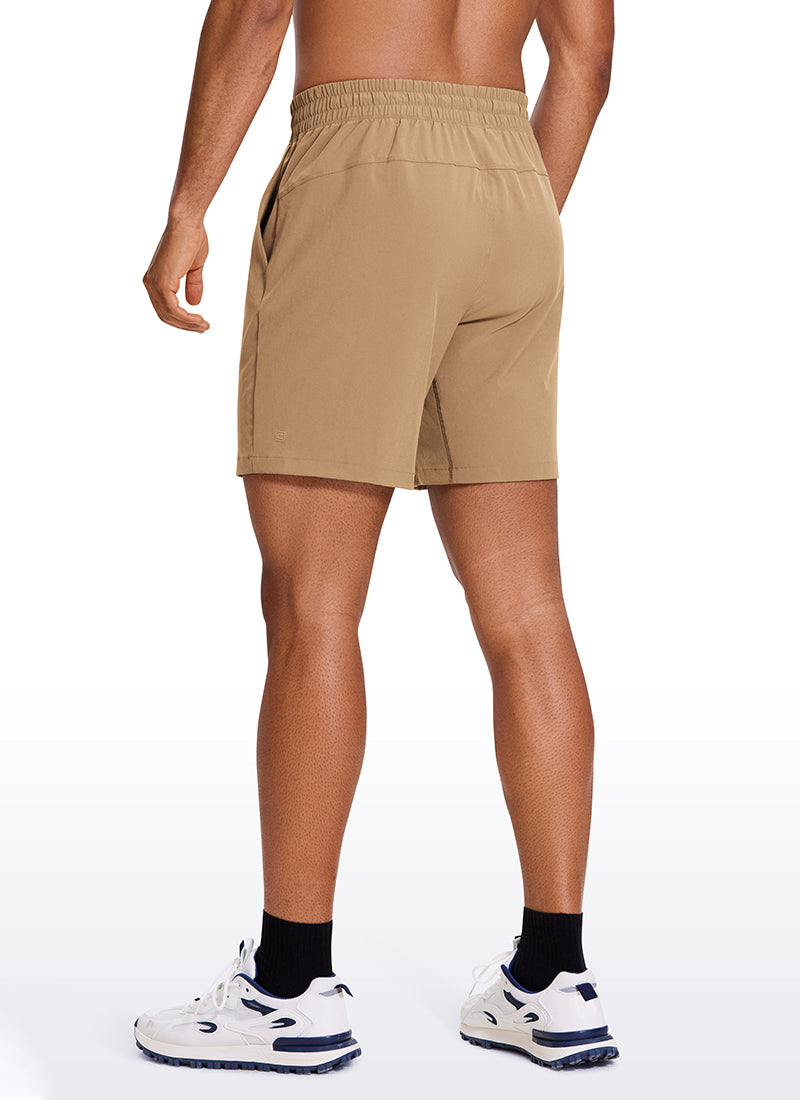 CRZ YOGA Men's Train Classic Fit Feathery-Fit Linerless Shorts 7'' Khaki Sand @model_info:HEI