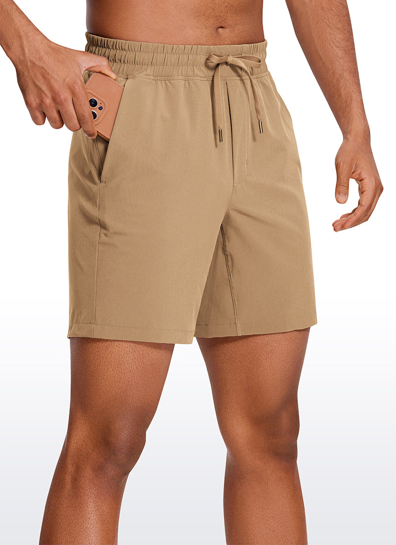CRZ YOGA Men's Train Classic Fit Feathery-Fit Linerless Shorts 7'' Khaki Sand @model_info:HEI