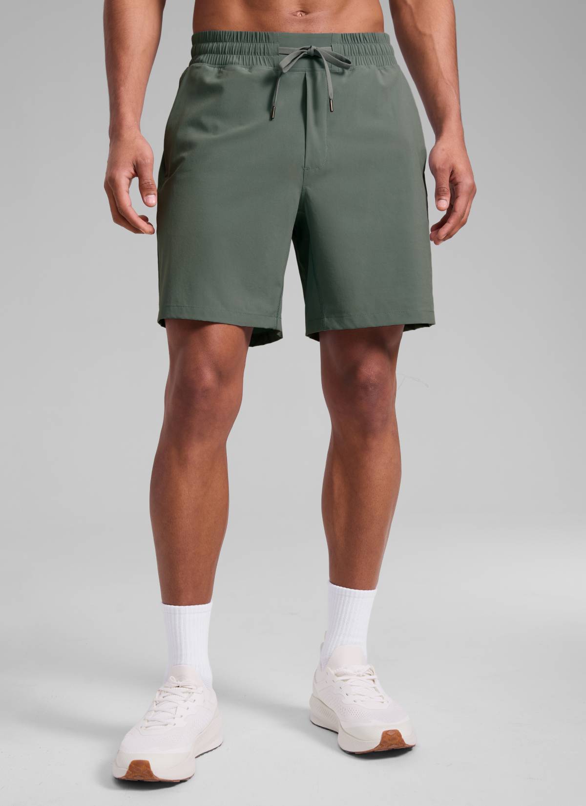 CRZ YOGA Men's Train Run Classic Fit Feathery-Fit Lined Shorts 7'' Grey Sage @model_info:Rafael