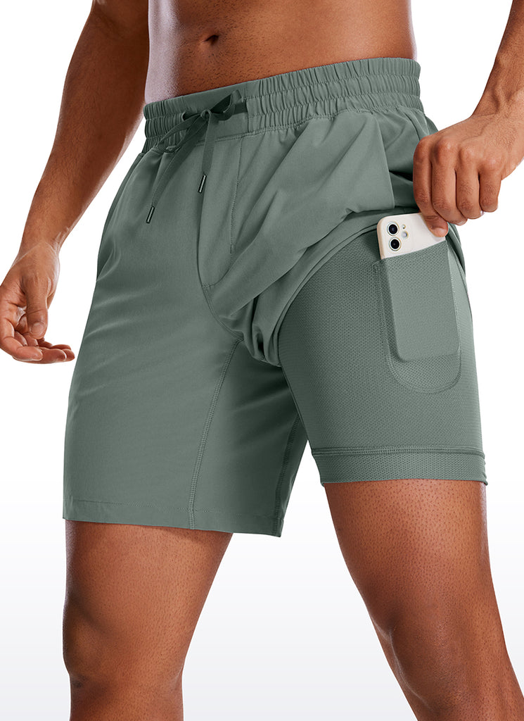 CRZ YOGA Men's Train Run Classic Fit Feathery-Fit Lined Shorts 7'' Grey Sage