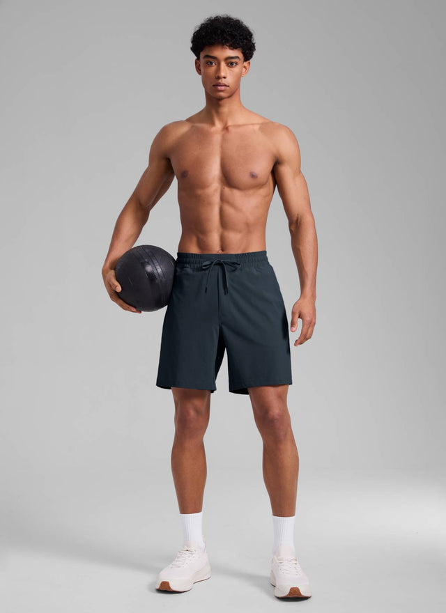 CRZ YOGA Men's Train Run Classic Fit Feathery-Fit Lined Shorts 7'' True Navy