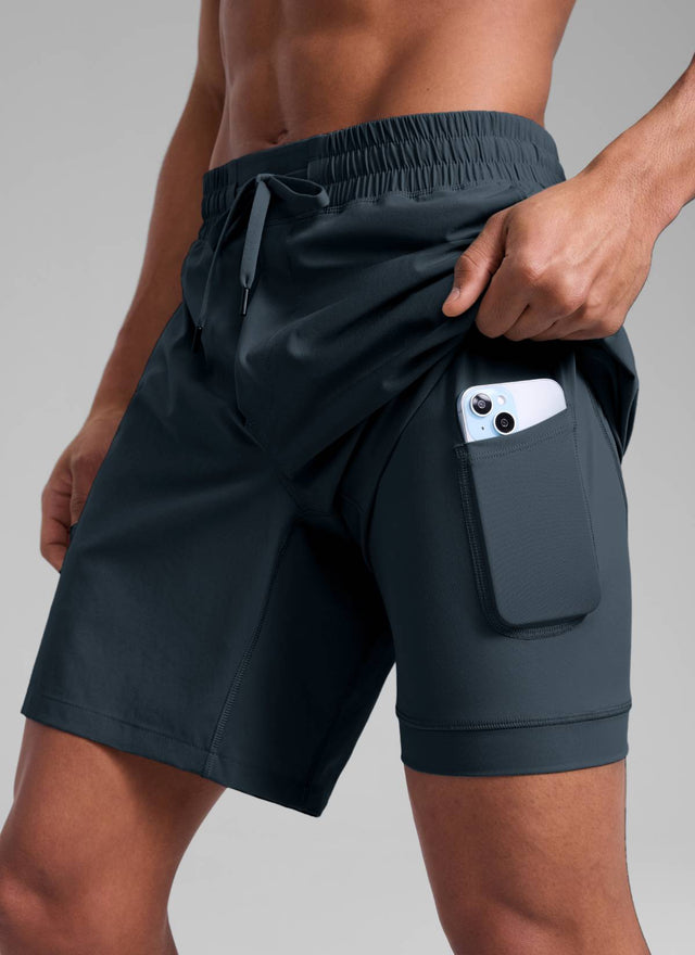 CRZ YOGA Men's Train Run Classic Fit Feathery-Fit Lined Shorts 7'' True Navy