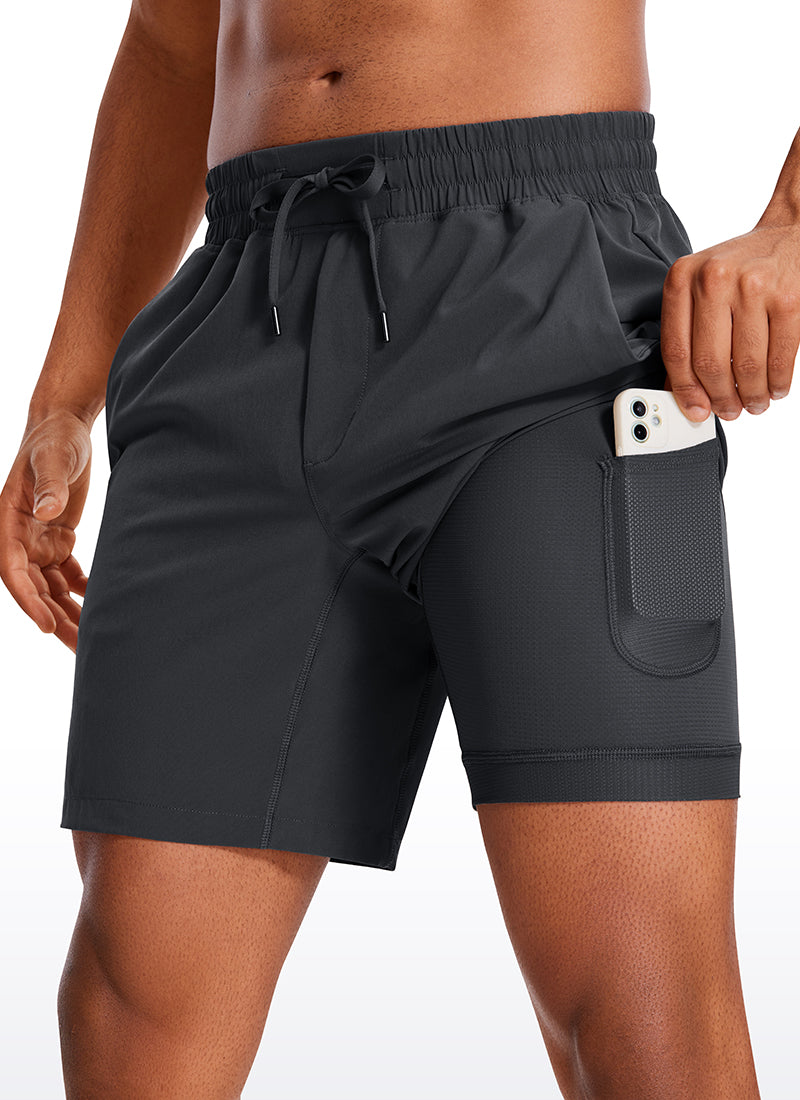 CRZ YOGA Men's Train Run Classic Fit Feathery-Fit Lined Shorts 7'' Ink Gray