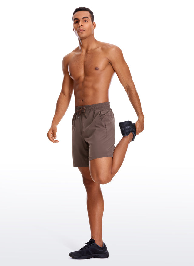 CRZ YOGA Men's Train Run Classic Fit Feathery-Fit Lined Shorts 7'' Brown Rock