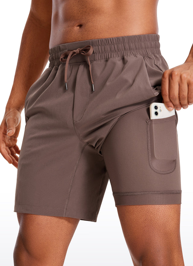 CRZ YOGA Men's Train Run Classic Fit Feathery-Fit Lined Shorts 7'' Brown Rock