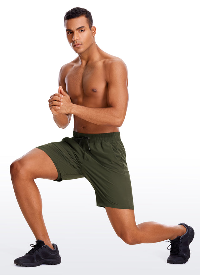 CRZ YOGA Men's Train Run Classic Fit Feathery-Fit Lined Shorts 7'' Dark Olive