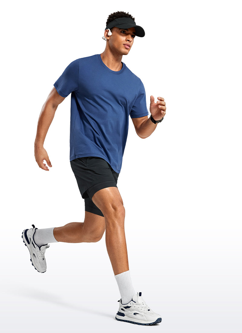 CRZ YOGA Men's Train Relaxed Fit Feathery-Fit 2 in 1 Shorts 5'' with Long Liner Black @model_info:Jhony