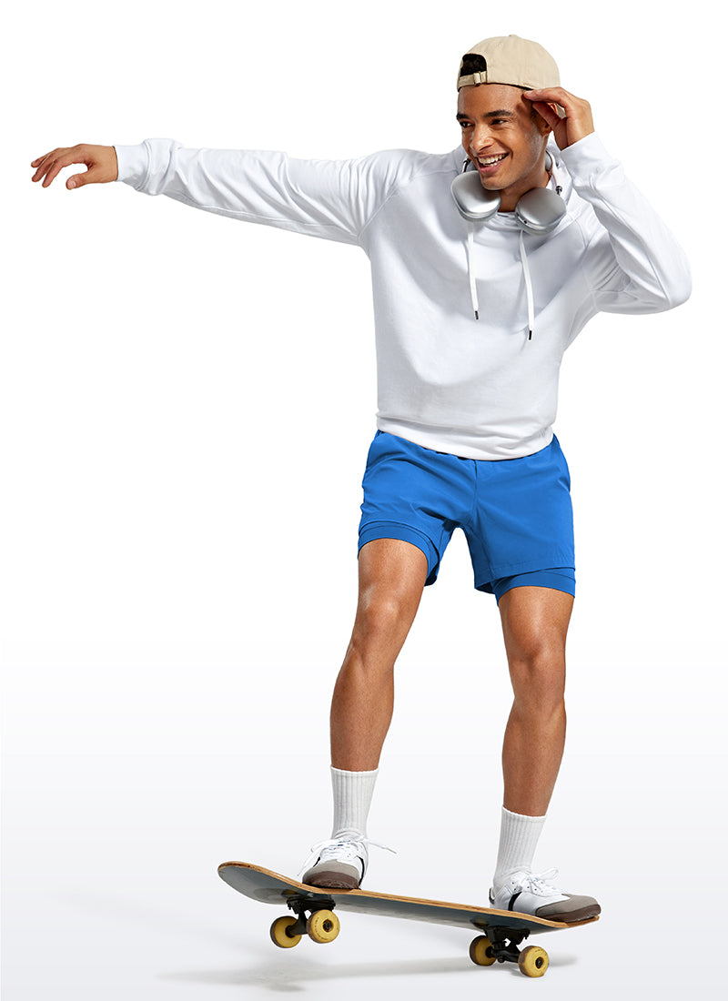CRZ YOGA Men's Train Relaxed Fit Feathery-Fit 2 in 1 Shorts 5'' with Long Liner Sparkle Blue