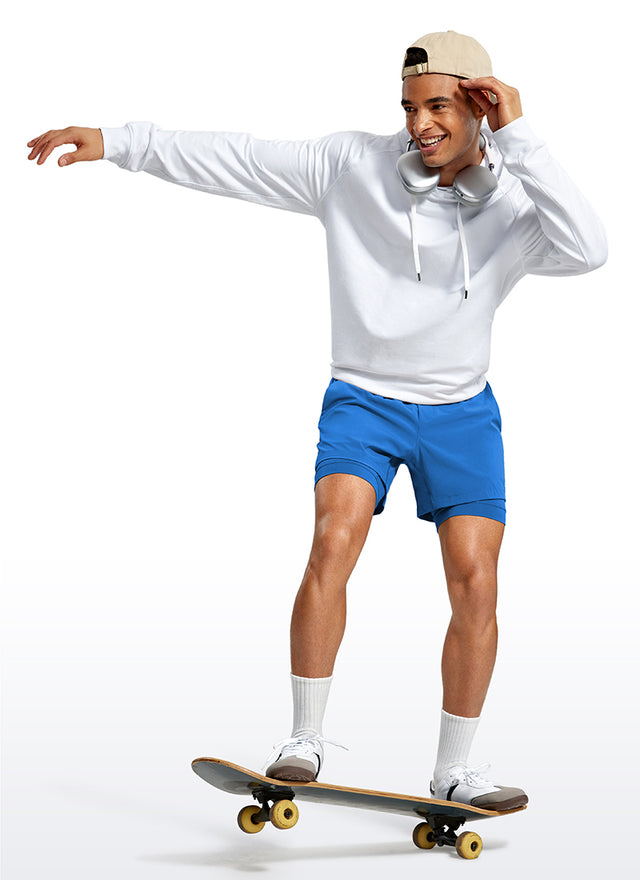 CRZ YOGA Men's Train Relaxed Fit Feathery-Fit 2 in 1 Shorts 5'' with Long Liner Sparkle Blue
