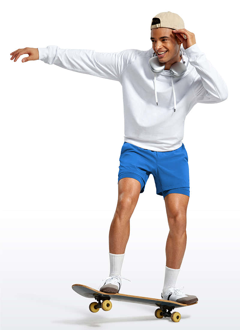 CRZ YOGA Men's Train Relaxed Fit Feathery-Fit 2 in 1 Shorts 5'' with Long Liner Sparkle Blue @model_info:Jhony