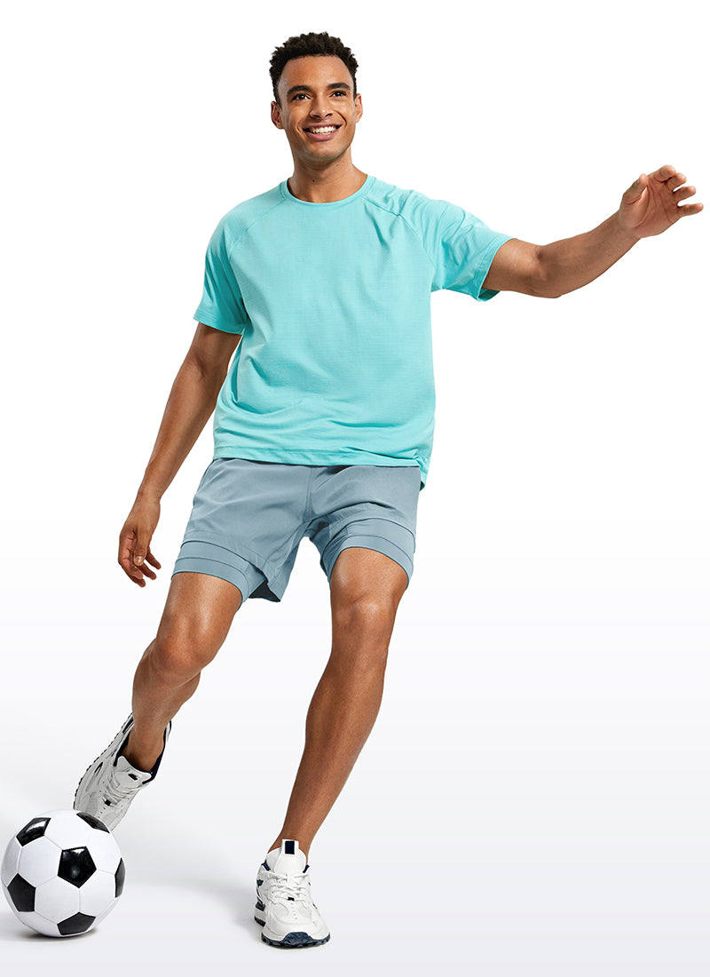 CRZ YOGA Men's Train Relaxed Fit Feathery-Fit 2 in 1 Shorts 5'' with Long Liner Light grayish blue @model_info:Jhony