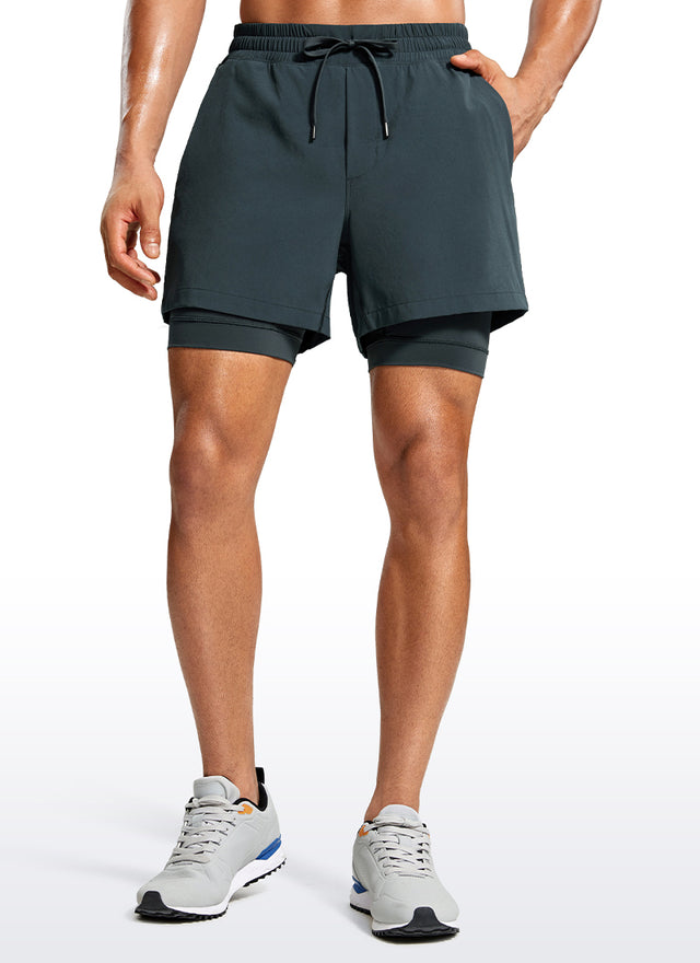 CRZ YOGA Men's Train Relaxed Fit Feathery-Fit 2 in 1 Shorts 5'' with Long Liner Melanite