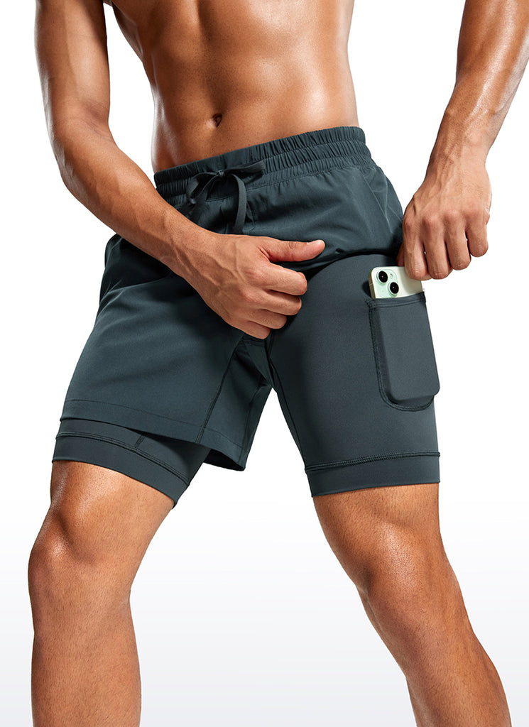 CRZ YOGA Men's Train Relaxed Fit Feathery-Fit 2 in 1 Shorts 5'' with Long Liner Melanite