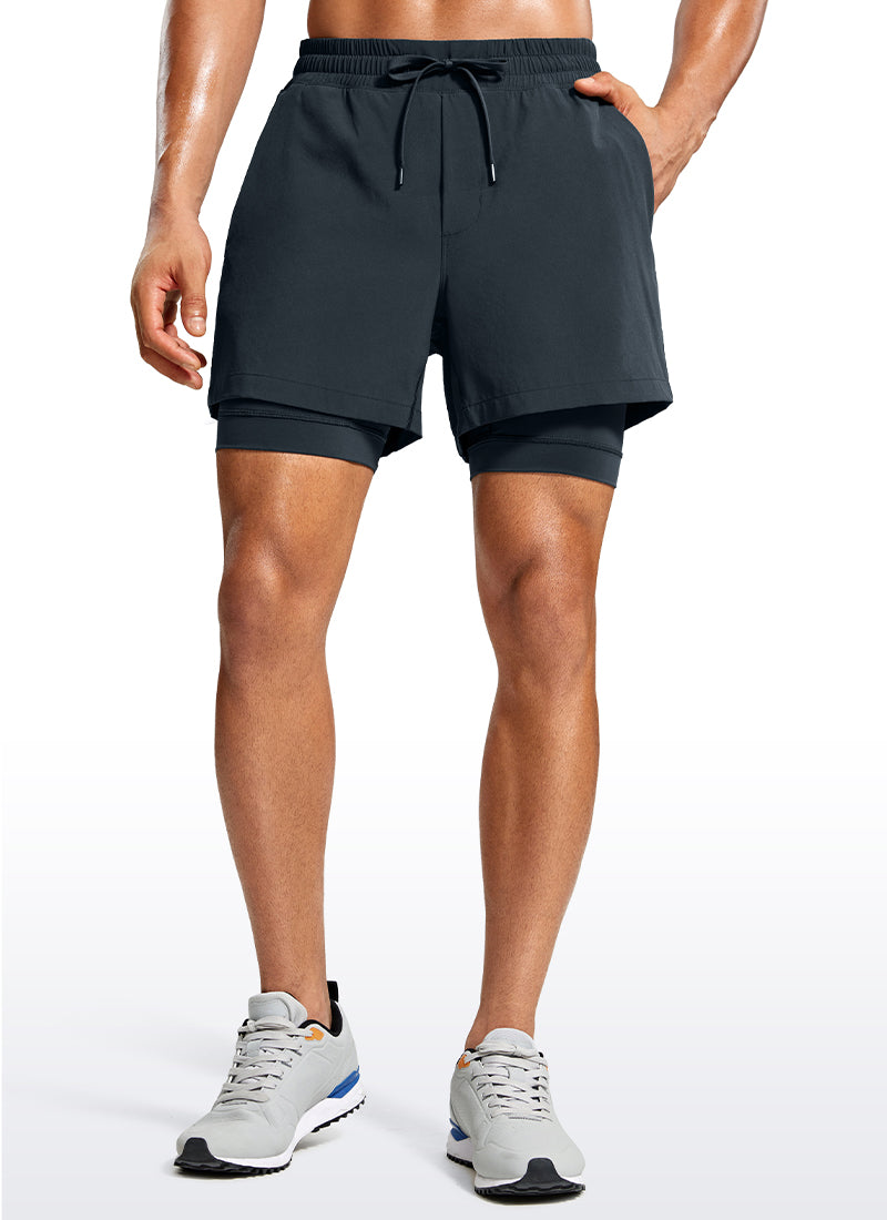 CRZ YOGA Men's Train Relaxed Fit Feathery-Fit 2 in 1 Shorts 5'' with Long Liner True Navy