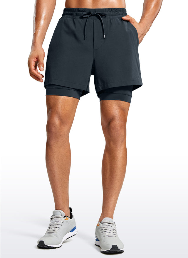 CRZ YOGA Men's Train Relaxed Fit Feathery-Fit 2 in 1 Shorts 5'' with Long Liner True Navy