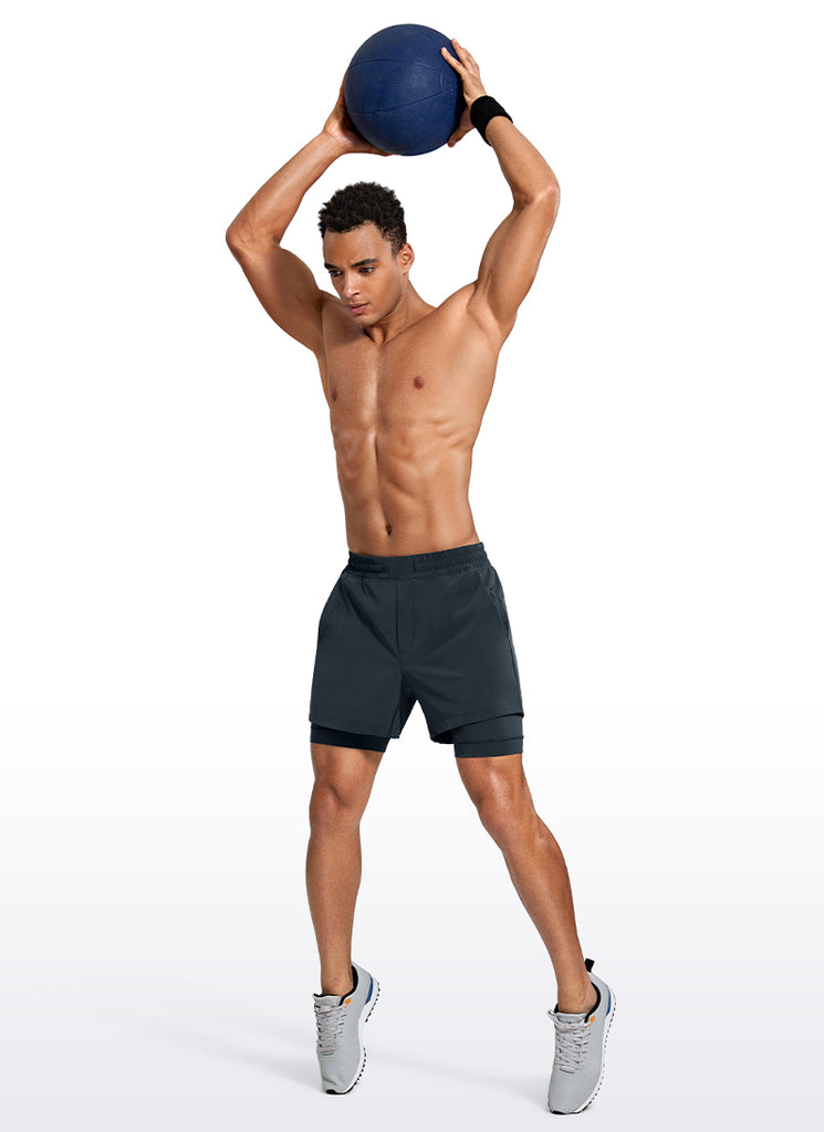 CRZ YOGA Men's Train Relaxed Fit Feathery-Fit 2 in 1 Shorts 5'' with Long Liner True Navy