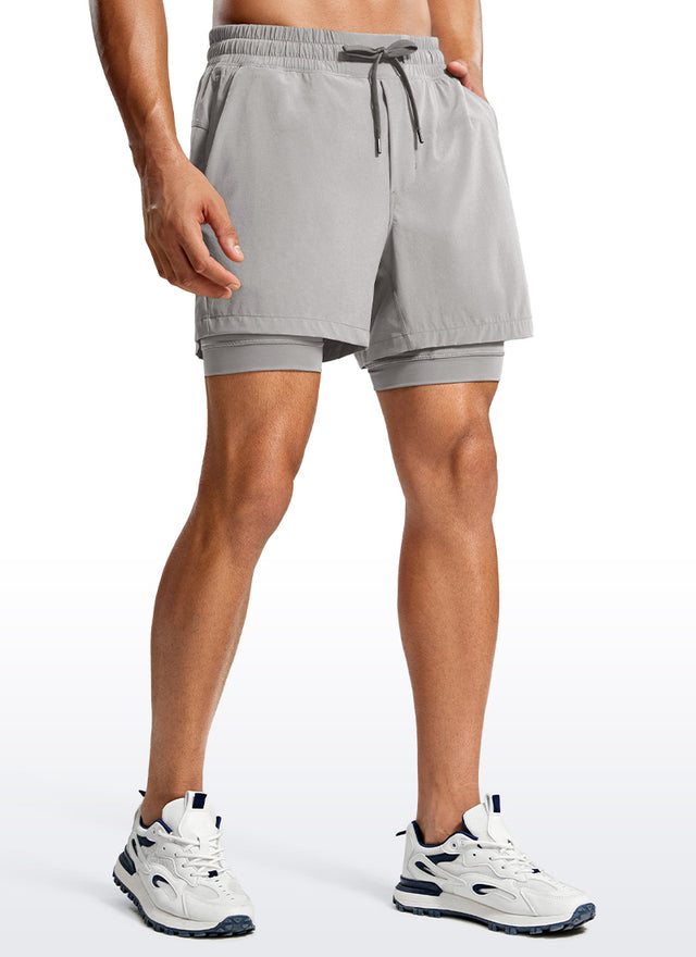 CRZ YOGA Men's Train Relaxed Fit Feathery-Fit 2 in 1 Shorts 5'' with Long Liner Dark Chrome