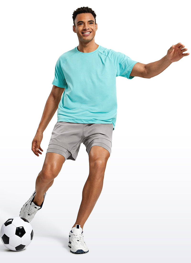 CRZ YOGA Men's Train Relaxed Fit Feathery-Fit 2 in 1 Shorts 5'' with Long Liner Dark Chrome @model_info:Jhony