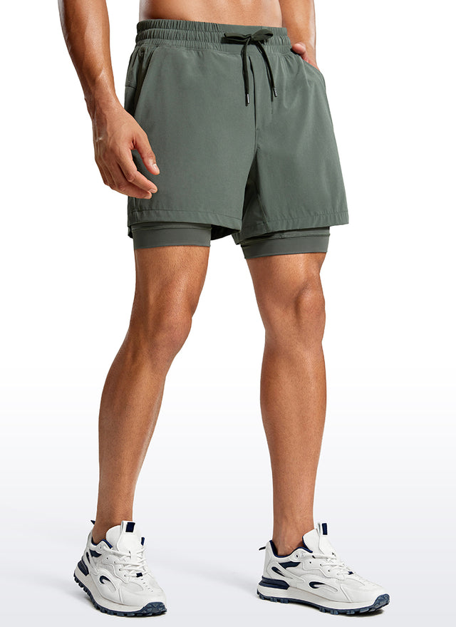 Feathery-Fit 2 in 1 Athletic Shorts 5''- with Pockets & Long Liner