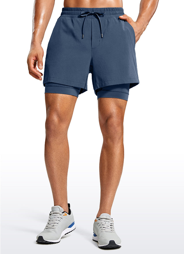 CRZ YOGA Men's Train Relaxed Fit Feathery-Fit 2 in 1 Shorts 5'' with Long Liner Electric Blue