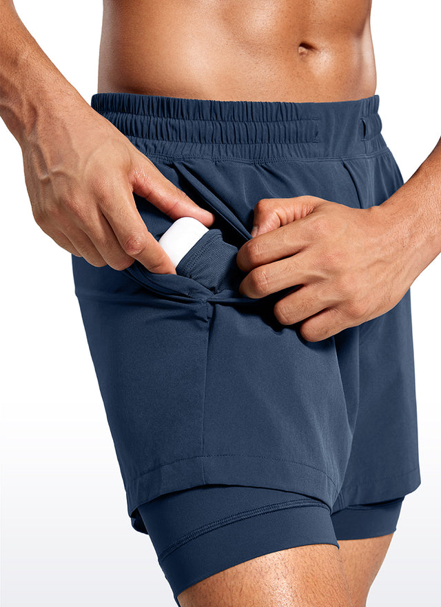 CRZ YOGA Men's Train Relaxed Fit Feathery-Fit 2 in 1 Shorts 5'' with Long Liner Electric Blue