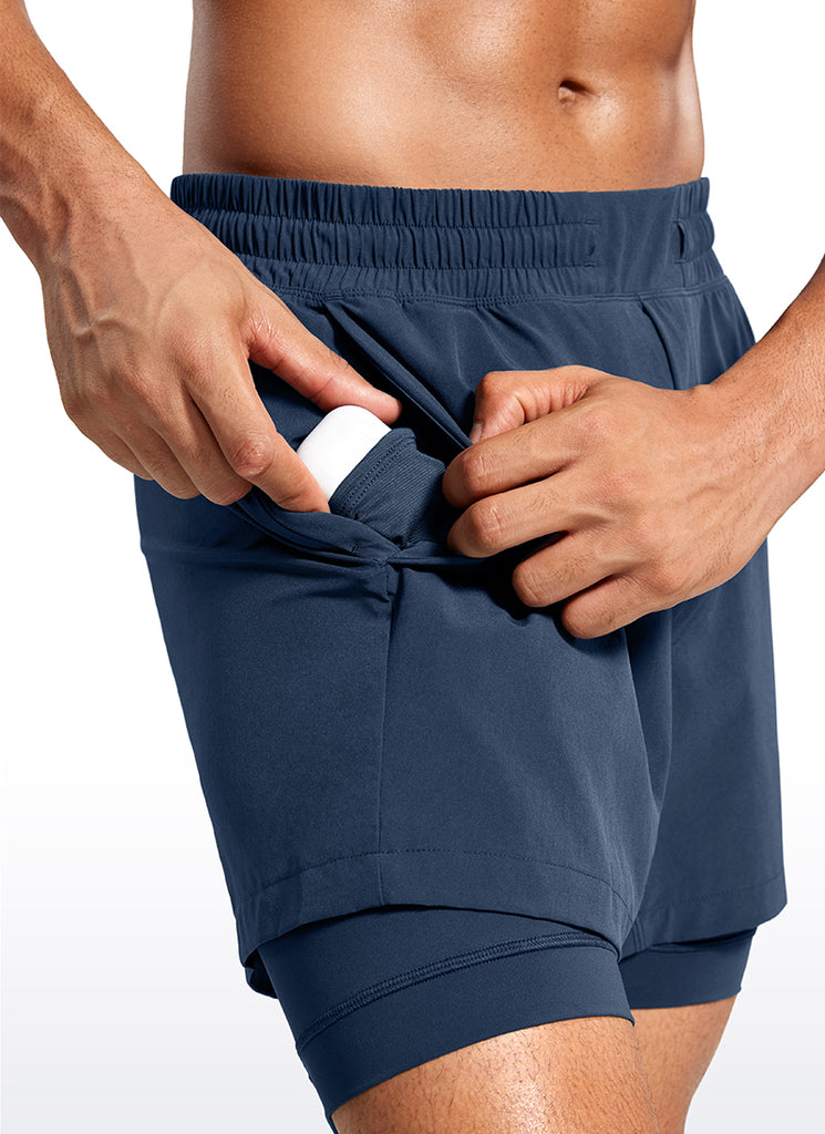 CRZ YOGA Men's Train Relaxed Fit Feathery-Fit 2 in 1 Shorts 5'' with Long Liner Electric Blue