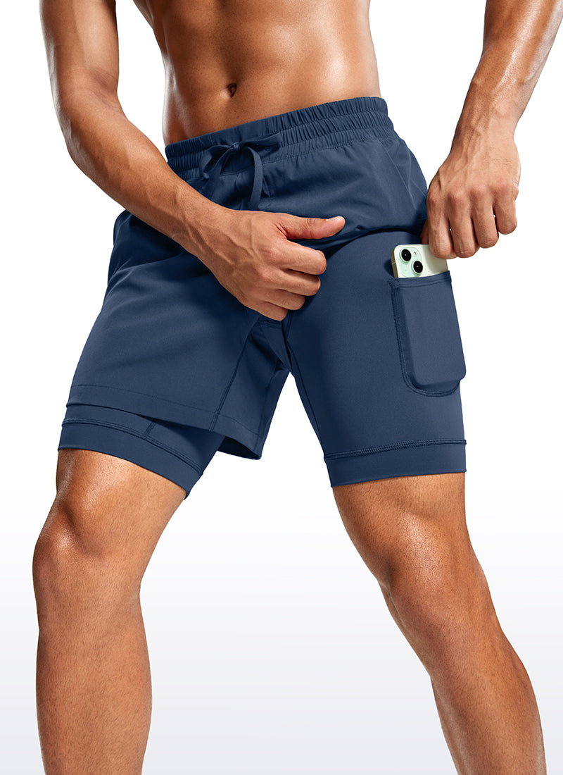 CRZ YOGA Men's Train Relaxed Fit Feathery-Fit 2 in 1 Shorts 5'' with Long Liner Electric Blue @model_info:Jhony
