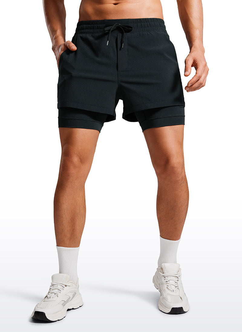 CRZ YOGA Men's Train Feathery-Fit 2 in 1 Shorts 3.5'' with pockets Black