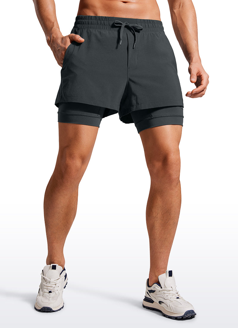 CRZ YOGA Men's Train Feathery-Fit 2 in 1 Shorts 3.5'' with pockets Ink Gray