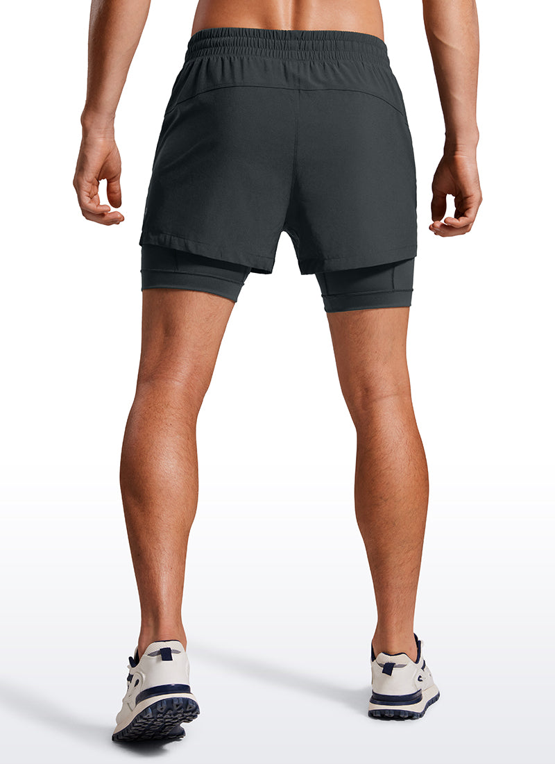 CRZ YOGA Men's Train Feathery-Fit 2 in 1 Shorts 3.5'' with pockets Ink Gray