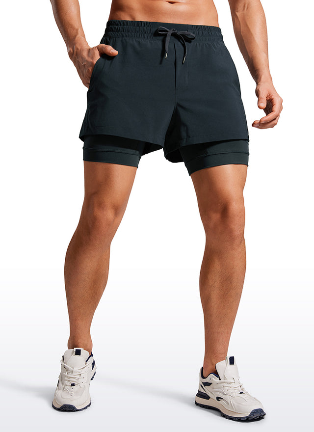CRZ YOGA Men's Train Feathery-Fit 2 in 1 Shorts 3.5'' with pockets True Navy