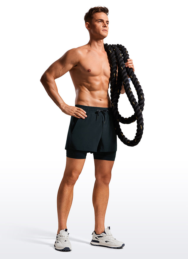 CRZ YOGA Men's Train Feathery-Fit 2 in 1 Shorts 3.5'' with pockets True Navy