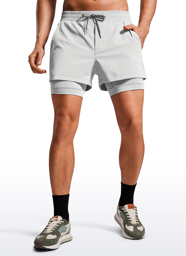CRZ YOGA Men's Train Feathery-Fit 2 in 1 Shorts 3.5'' with pockets Platinum Grey