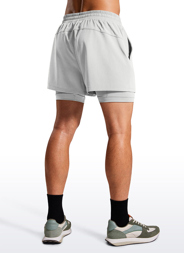 CRZ YOGA Men's Train Feathery-Fit 2 in 1 Shorts 3.5'' with pockets Platinum Grey