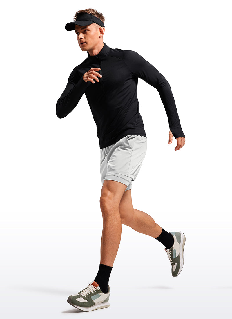CRZ YOGA Men's Train Feathery-Fit 2 in 1 Shorts 3.5'' with pockets Platinum Grey
