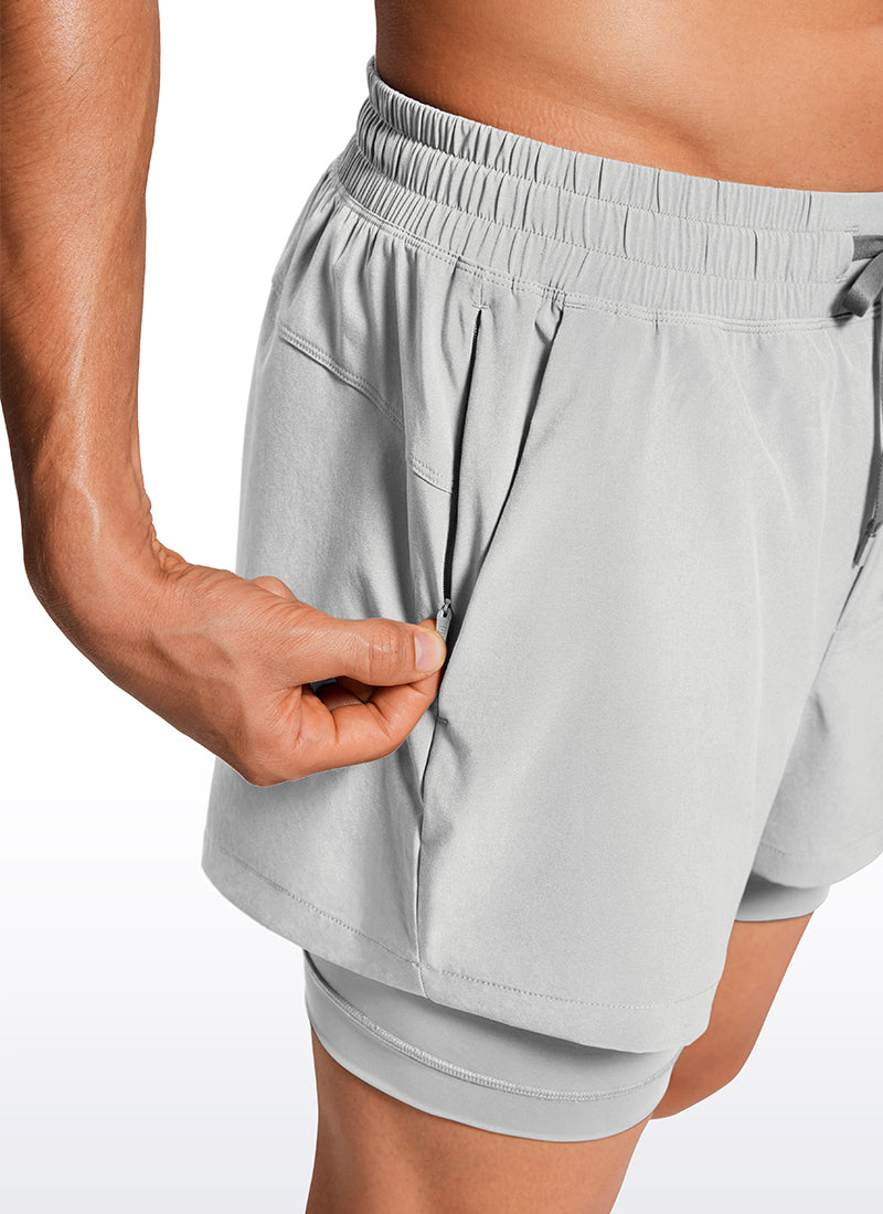 CRZ YOGA Men's Train Feathery-Fit 2 in 1 Shorts 3.5'' with pockets Platinum Grey