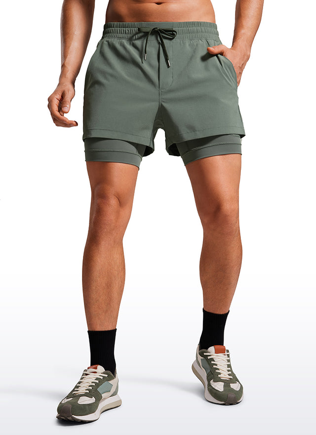 CRZ YOGA Men's Train Feathery-Fit 2 in 1 Shorts 3.5'' with pockets Grey Sage