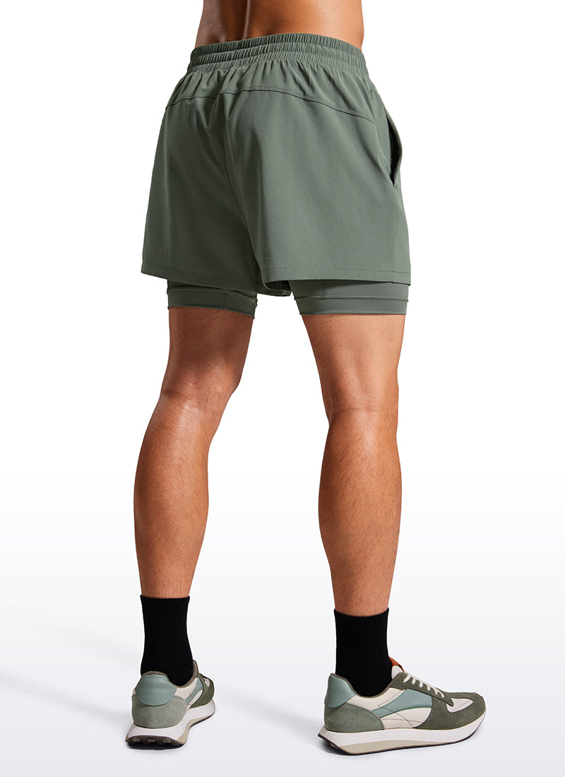 CRZ YOGA Men's Train Feathery-Fit 2 in 1 Shorts 3.5'' with pockets Grey Sage