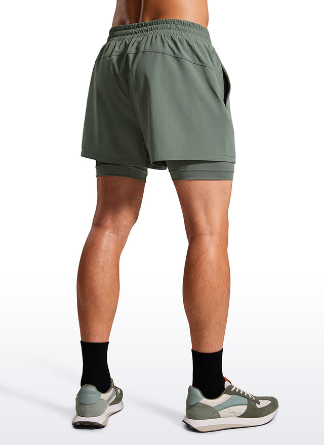 CRZ YOGA Men's Train Feathery-Fit 2 in 1 Shorts 3.5'' with pockets Grey Sage